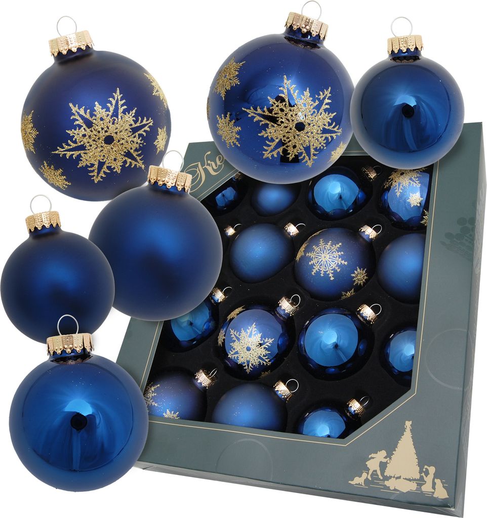 Krebs Glas Lauscha Exklusives 16er Glaskugelset Blue Night Produktbild