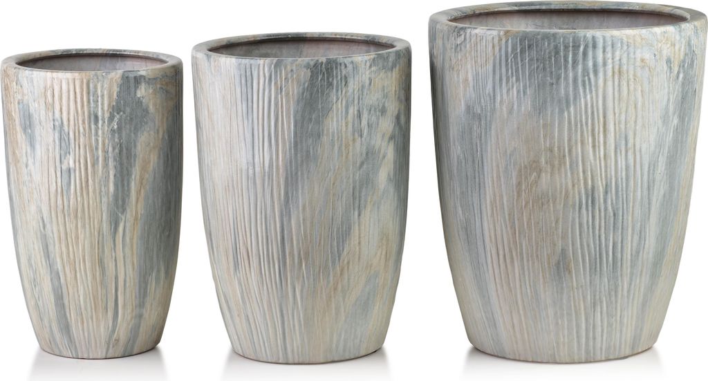 Pflanzenübertopf-Set Keramik Mondex Neva Marble 37x37x47/30x30x43/24x24x40 cm Grau Weiß Marmoroptik 3er-Set