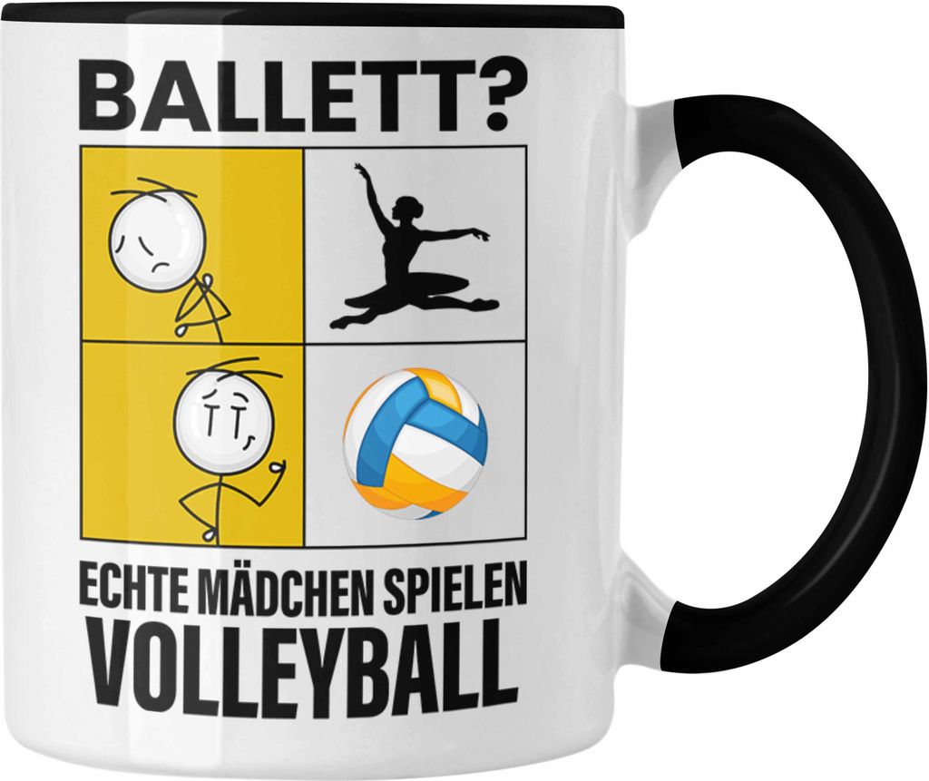 Trendation - Volleyball Mädchen Tasse Sport Geschenk Frauen Echte Mädchen Spielen Volleyball-Spielerin (Schwarz)
