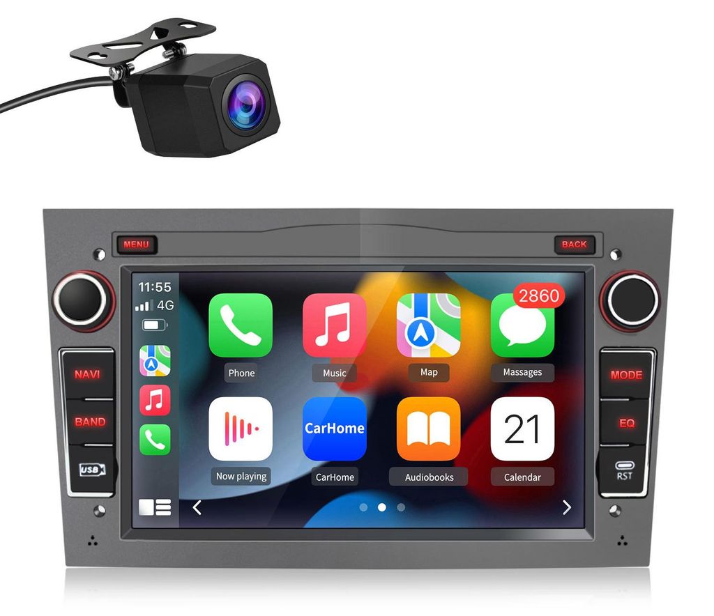 Typ-C USB Autoradio Carplay Android Auto GPS Für Opel Astra H Corsa C D Vectra Zafira B Mit Rückfahrkamera 2+64GB DAB+ WIFI Grau