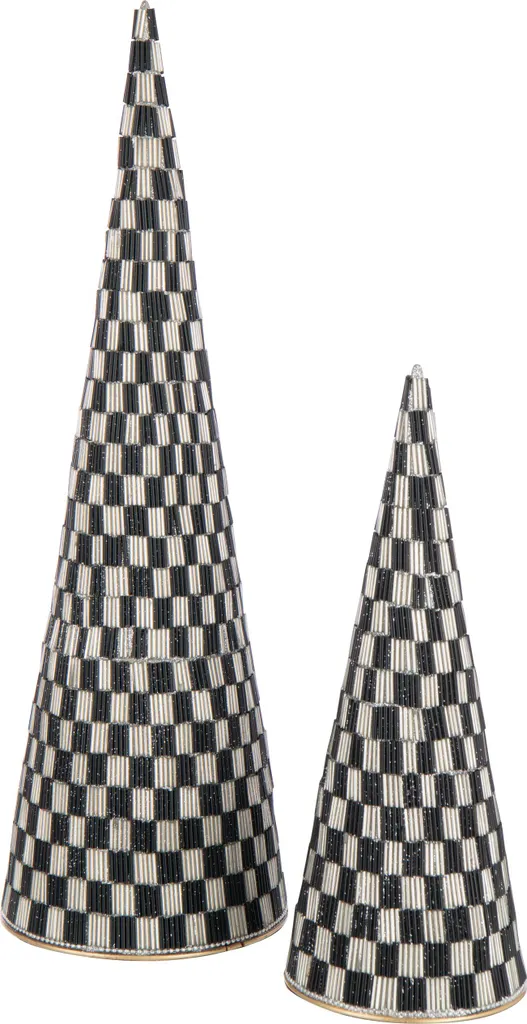 J-Line Set de 2 Cônes Déco Fer et Verre Noir et Écru - Design Moderne