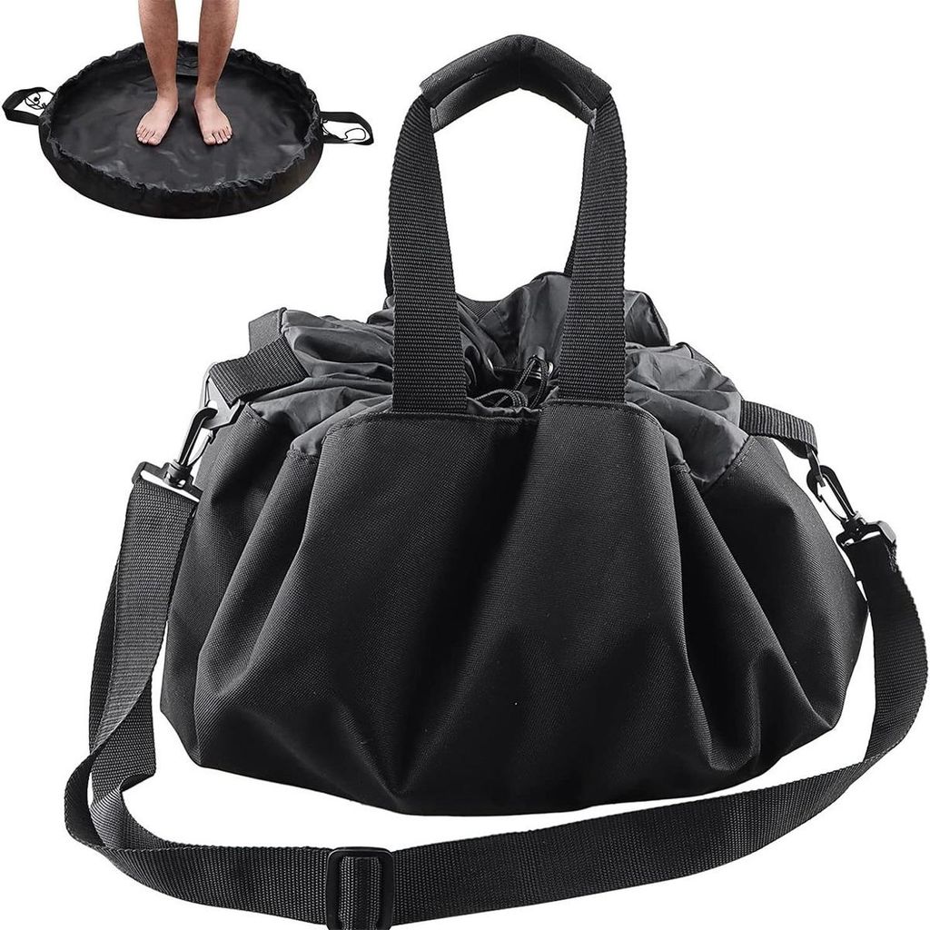 Wetsuit Changing Mat wasserdicht – Umziehmatte 90cm Surf Tasche faltbar mit Kordelzug & Schultergurt für Strand Tauchen Schwimmen