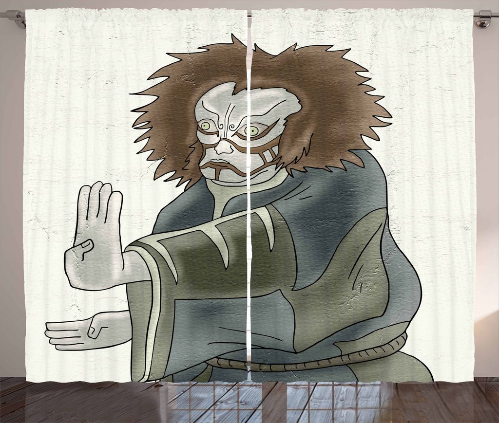 ABAKUHAUS Kabuki-Maske Rustikaler Gardine, Theater-Charakter, Schlafzimmer Kräuselband Vorhang mit Schlaufen und Haken, 280 x 175 cm, Mehrfarbig