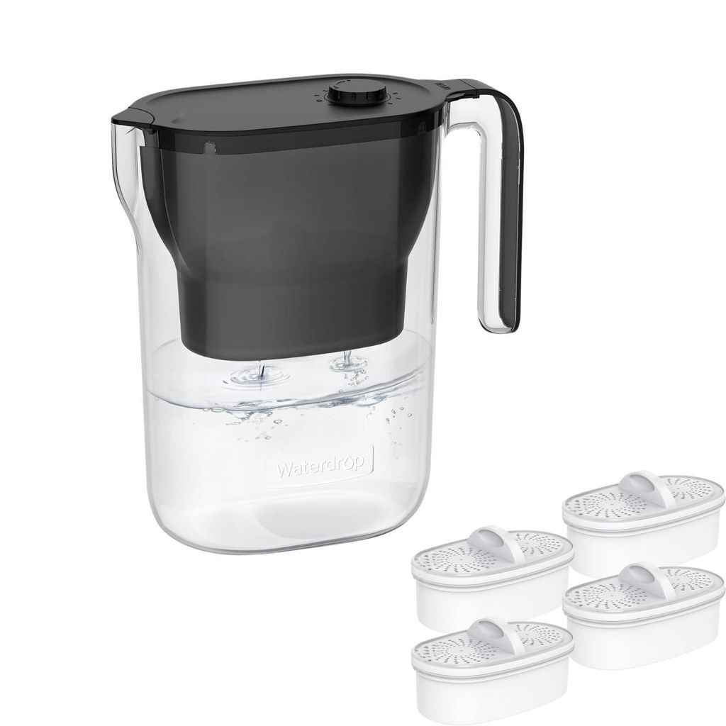 Waterdrop Wasserfilter Kanne Kühlschrank Wasserfilterkrug mit 4 Filter, 2,5 L, NSF-, BPA-frei, Schwarz (Ersatzfilter: WD-PF-01A)