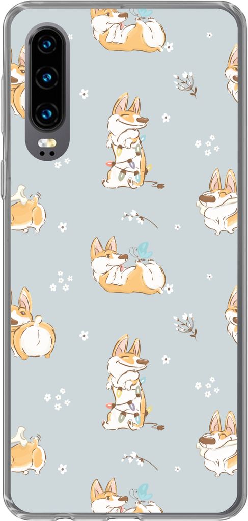 MuchoWow Handyhülle Schutzhülle Hülle für Telefoonhoesje Huawei P30 Muster - Hund - Corgi - Jungen - Mädchen - Kinder - Kinder Silikon Softc...