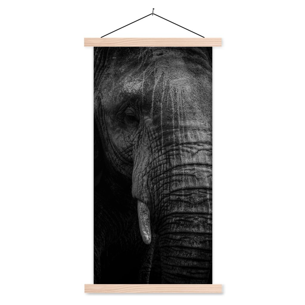 MuchoWow Textilposter Elefant - Tier - Porträt 60x120 cm mit holzfarbenen Rahmen - Holz