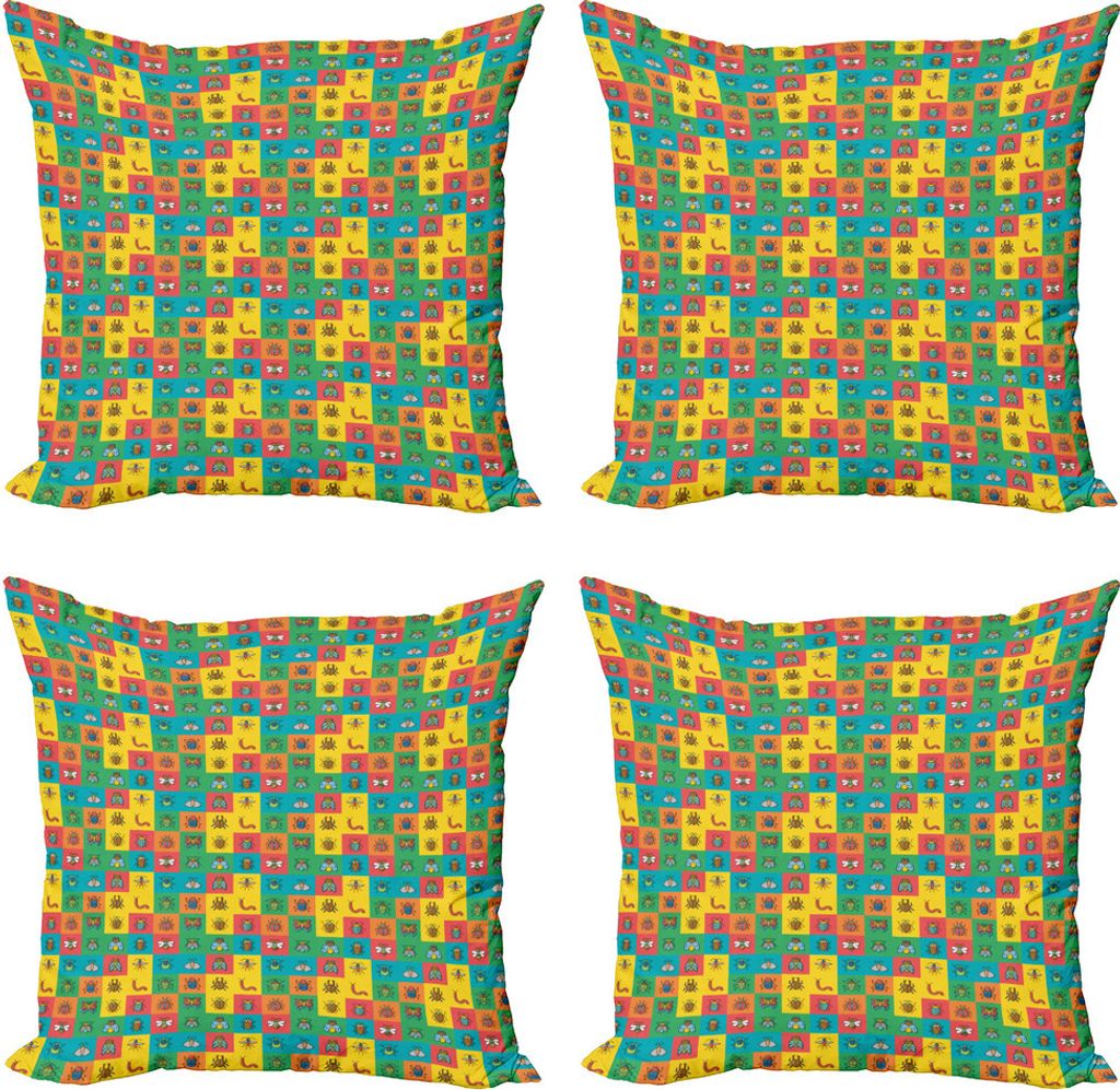 ABAKUHAUS Bunt Kissenbezug Set (4 Stück), Cartoon Bugs in Platz, Moderner Doppelseitiger Digitaldruck, 40 cm x 40 cm, Mehrfarbig