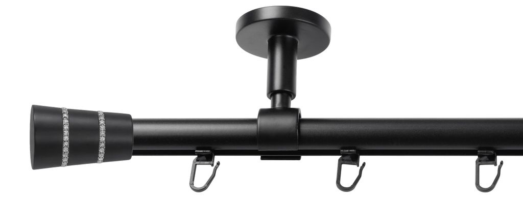 SN Deco Gardinenstange Innenlauf Rennes, 19 mm, 1-läufig, Stahl, Komplett-Set mit Ringen, Profildeckentrager, 180 cm, schwarz