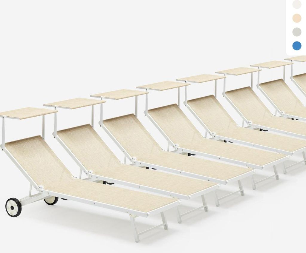 20 Sonnenliegen Strandliege aus Aluminium mit Rollen für Garten Swimmingpool Alabama Stock - Beige
