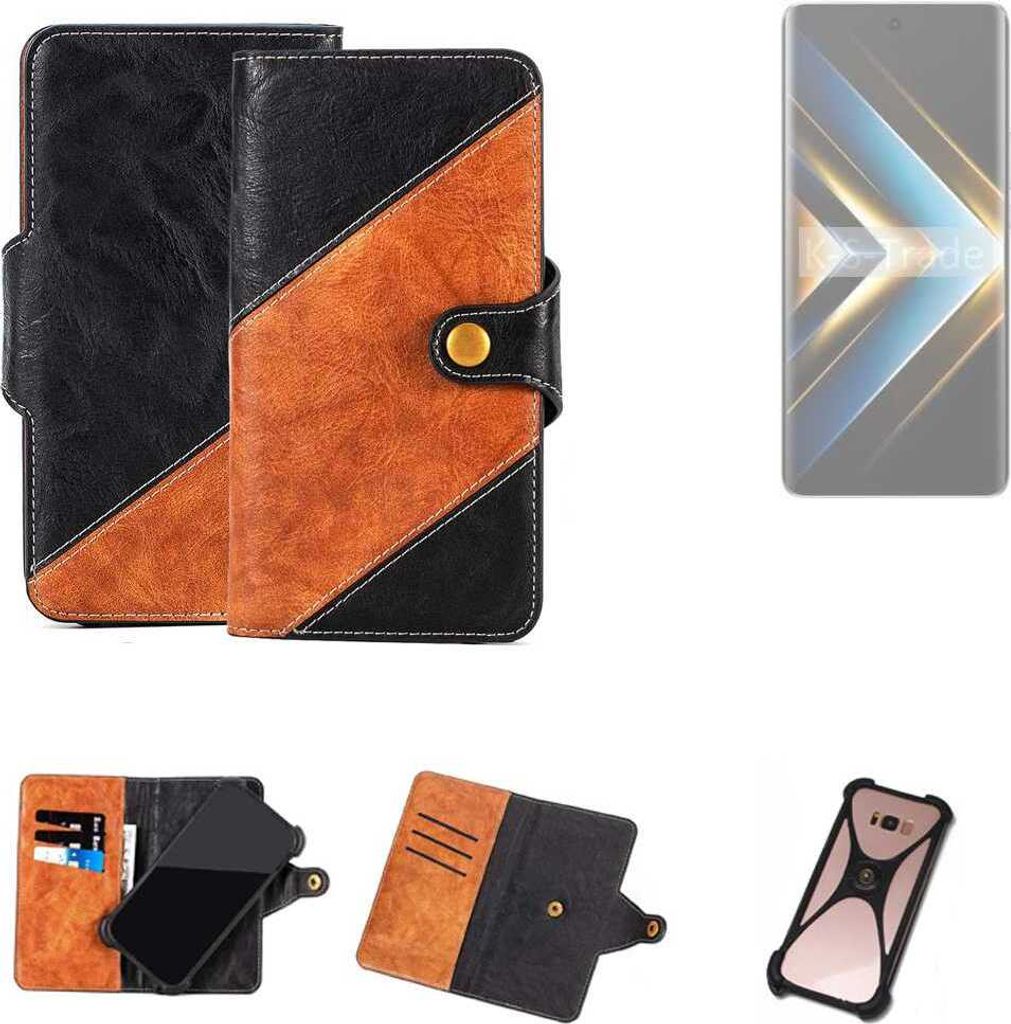 K-S-Trade Handyhülle Schutzhülle Bookstyle Case Wallet-Case kompatibel mit Honor X50 GT Handy Cover Bumper Klapphülle schwarz hellbraun 1x