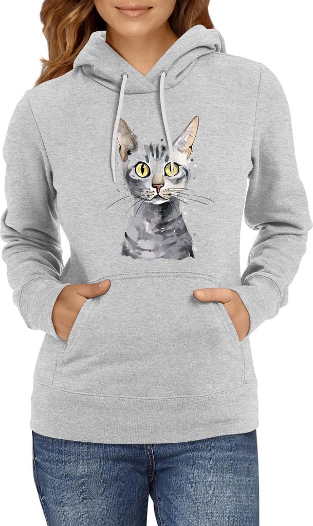 Damen Kapuzenpullover Funny Cats Breeds Egyptian Mau Cat 021, Lady XL / Grau