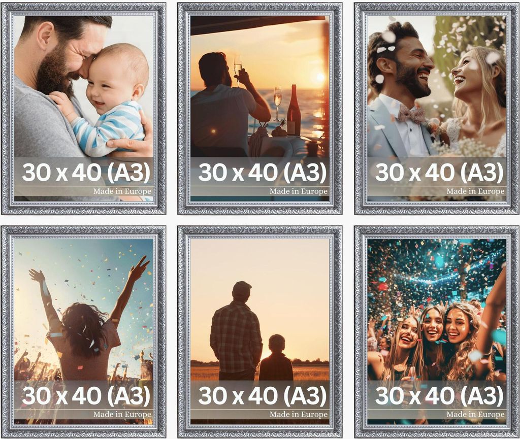 Bilderrahmen "Rubens" - Farbe: Schwarz Silber - Größe: 30 x 40 cm / 6x