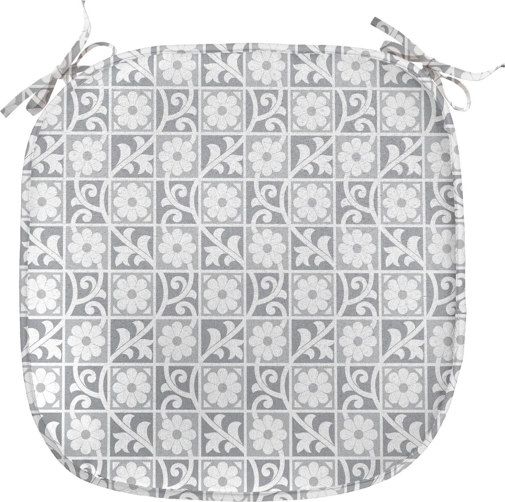 ABAKUHAUS Grau Polster für Esszimmerstühle, Königliche Blumenverzierungen, Dekoratives wasserfestes Kissen mit Riemen für Küchensitze, 40 cm x...