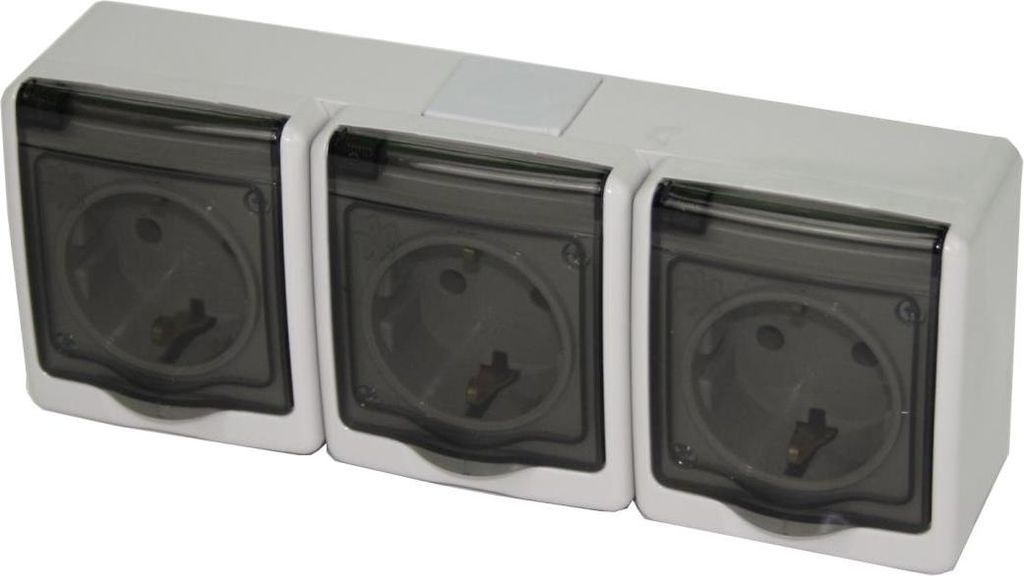 Aufputz Schuko 3-fach Steckdose IP44, Farbe grau serie BETA