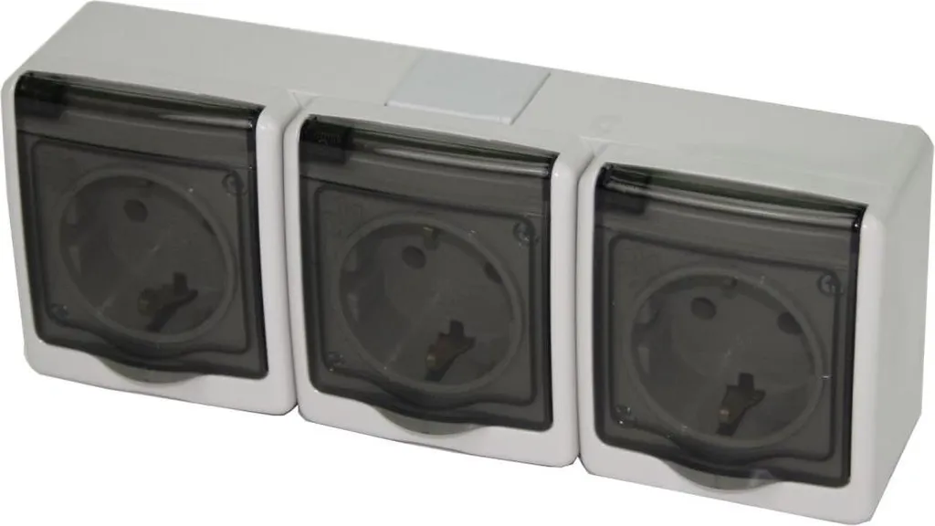 Prise de courant triple Schuko BETA en saillie IP44 grise - Pack Complet