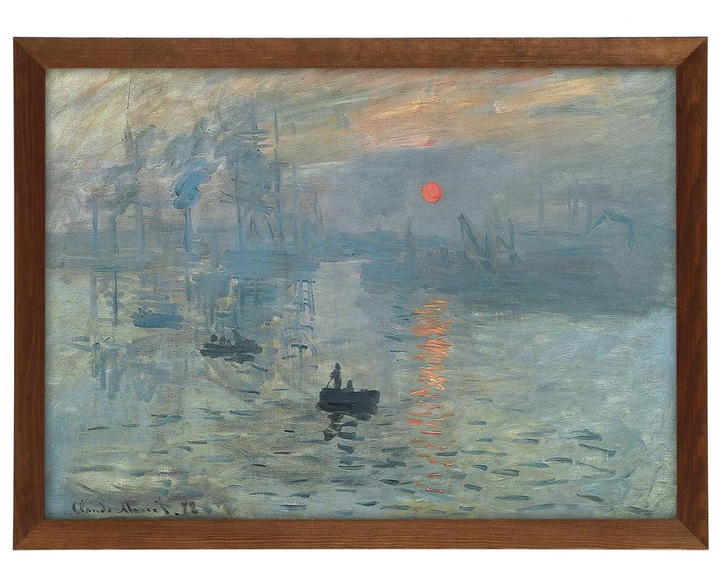 Reproduktion des Gemäldes in einem braunen Rahmen im Format 70x50 cm - CLAUDE MONET ,,IMPRESSION SOLEIL LEVANT,,
