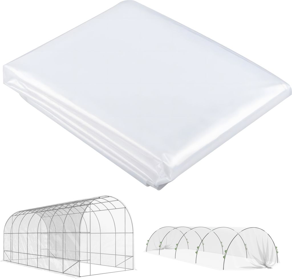 Gewächshausfolie 7x8 m wasserdicht Gartenfolie mit UV Schutz, Extra Dick Reißfest Folie aus Kunststoff, Tunnelfolie für Außenbereich Transparent