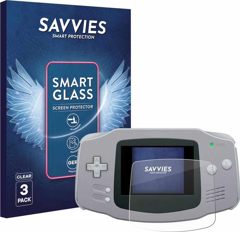 3x Savvies Schutzglas Folie für Nintendo Gameboy Advance GBA 9H Panzer Schutzfolie Glas Displayschutz klar transparent
