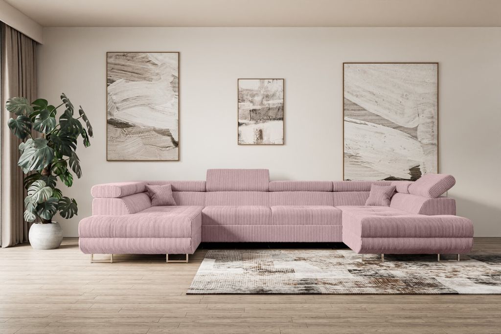 ALTDECOR Ecksofa in U-Form mit Schlaffunktion und Bettkasten GUSA-U - 342x202x107 cm Rosa - Corner Sofa Bett Eckcouch Couch L-Form Schlafcouch Ausz...