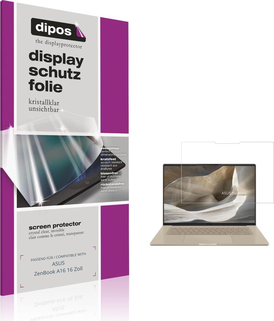 2x Schutzfolie für ASUS ZenBook A16 16 Zoll klar Displayschutzfolie Folie Display Schutz dipos
