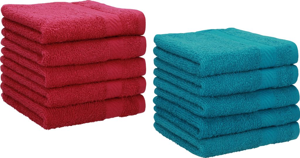 Betz 10 Stück Seiftücher 30x30 cm PALERMO 100% Baumwolle Farbe: cranberry und petrol