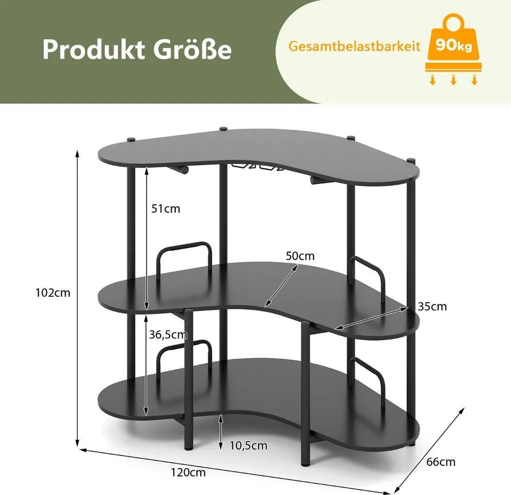 Mange-debout design industriel avec 3 étagères et support de verres - 2