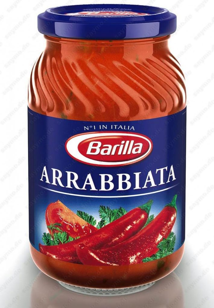 A jar of Barilla Arrabbiata sauce.