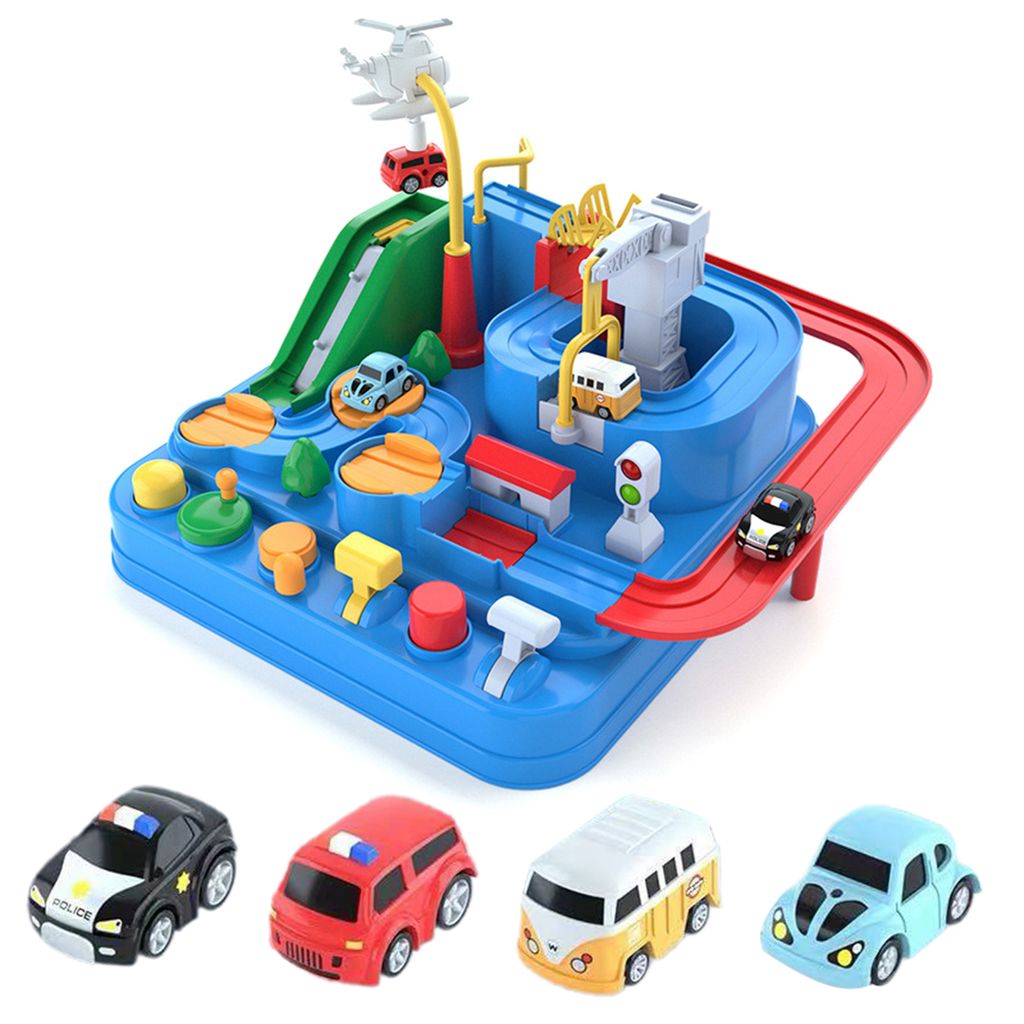 Feuerwehr Station Parkhaus Rennbahn mit Spielzeugauto und Hubschrauber 
