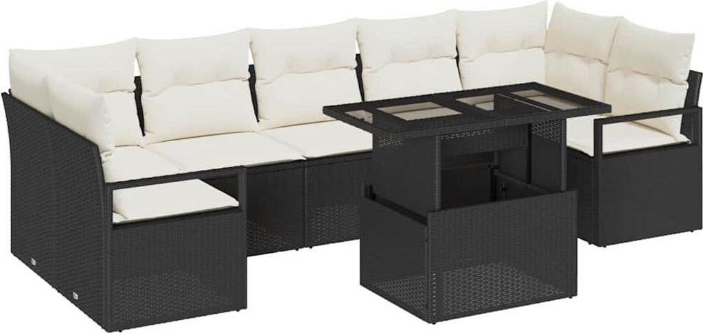 vidaXL Garten-Sofa-Set mit Speicher 8 pcs Schwarz Poly Rattan