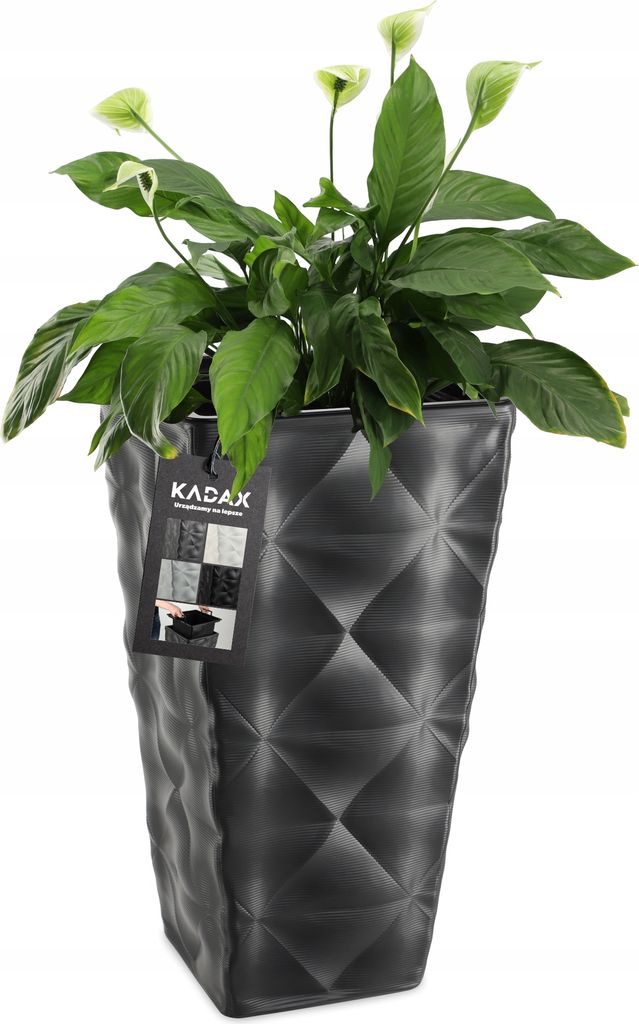 KADAX Blumentopf mit 3D effekt "Bando", aus Kunststoff, Pflanzkübel mit Einsatz, 40 cm, Anthrazit
