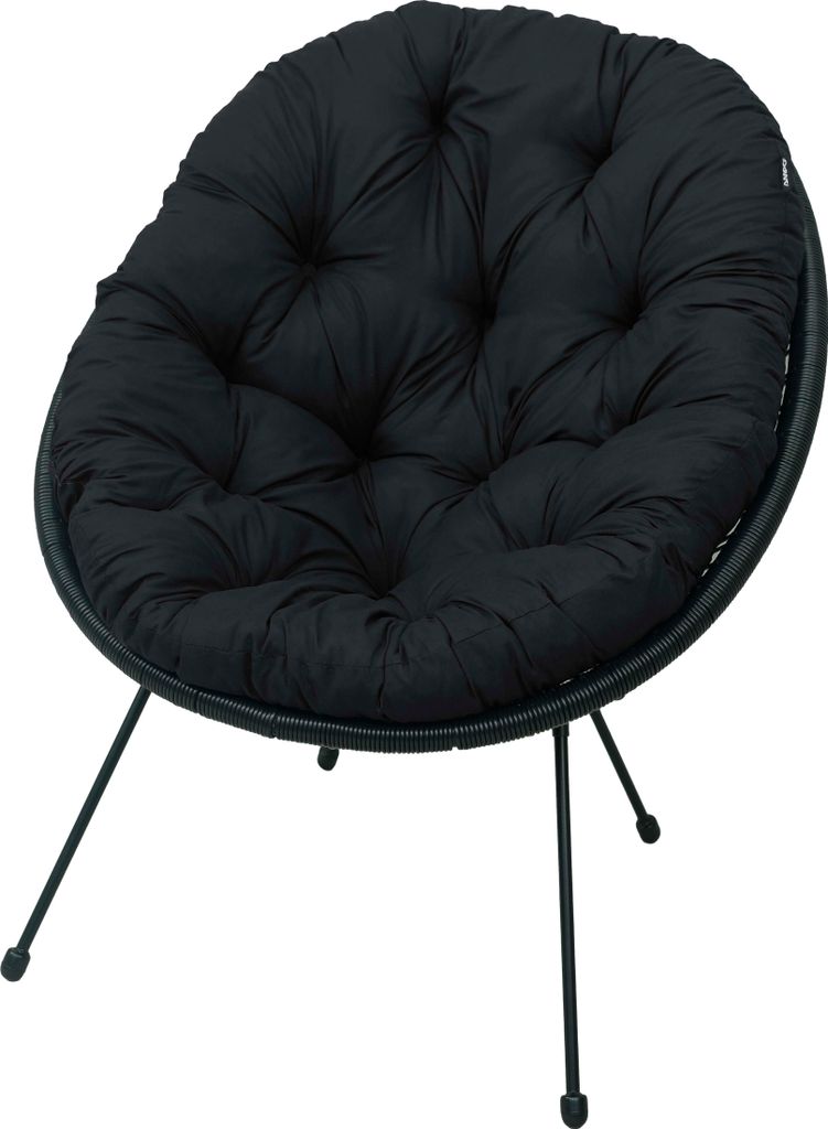 A black cushion chair with metal legs on a white background.