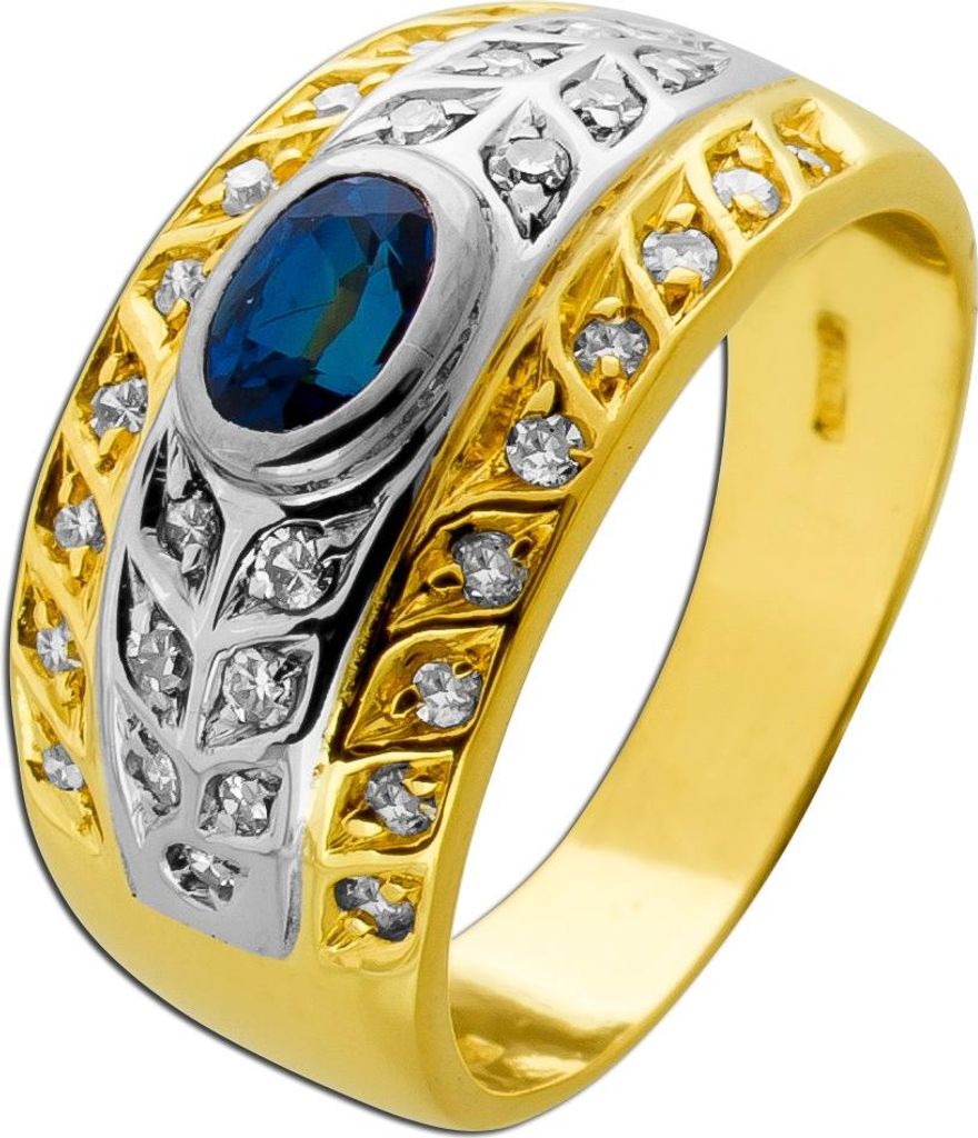 Saphirring Gold 750 18K blauer Saphir Diamanten 0.64ct Antikschmuck 18