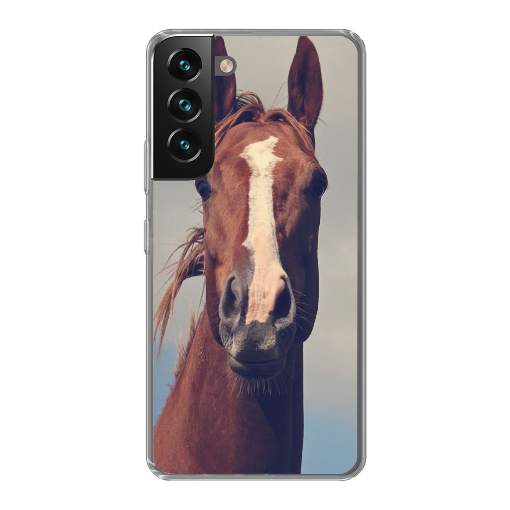 MuchoWow Handyhülle Schutzhülle Hülle für Samsung Galaxy S22 Pferd - Luft - Blau Silikon Softcase Handy Hülle - Mobiltelefonhülle