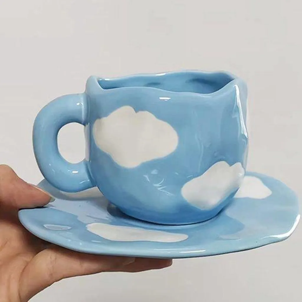 Service café céramique 250ml anti-éclaboussure - Design nuage apaisant