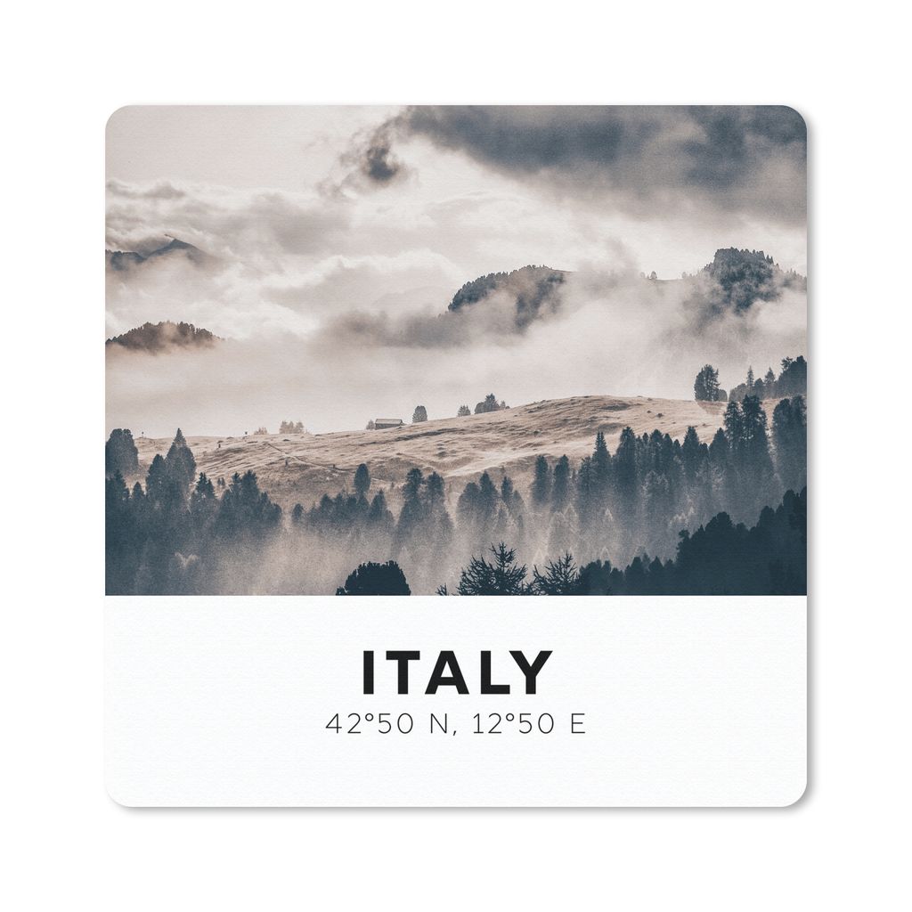 MuchoWow Mauspad Mousepad Italien - Nebel - Landschaft 20x20 cm - Mousepads - Maus Mat - Pad - Mausunterlage - Desk Mat - Bureauartikeln