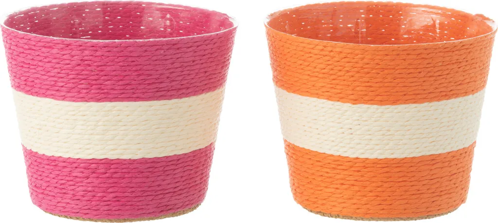 Cache-pot tressé J-Line Rose Orange : habillez vos pots avec élégance
