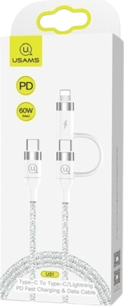Usams Geflochtenes Kabel U31 Usb-C Zu Usb-C /Blitz 60W Pd Schnellladung Weiss/Weiss Sj403Usb02 (Us-Sj403)
