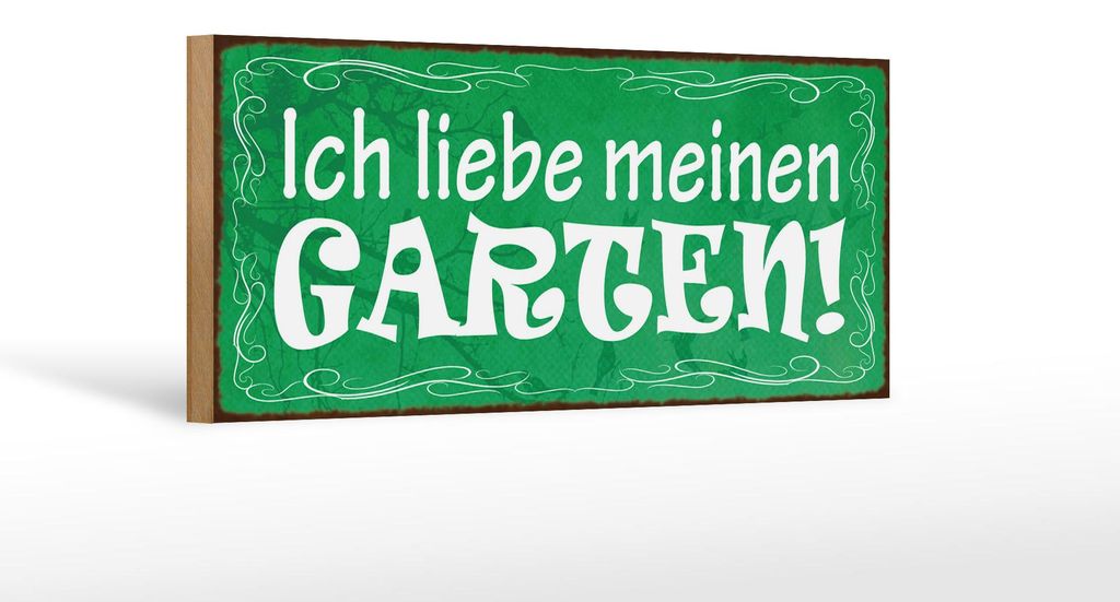 Holzschild Spruch 27x10cm ich liebe meinen Garten grünes Schild
