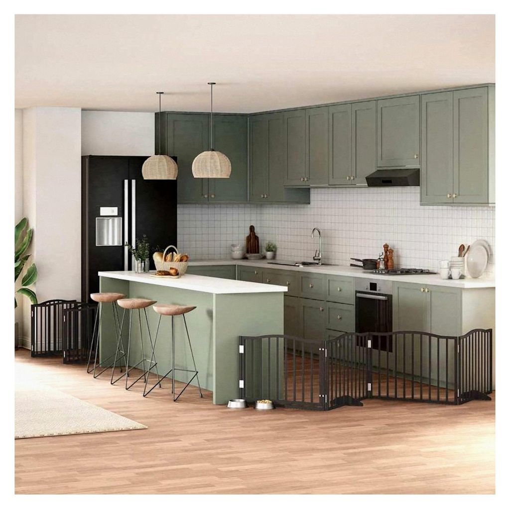 10-teiliges Hundetor mit Tür, faltbar, schwarz, 800 cm, Pappelholz, freistehendes Hundegitter, modularer Haustierzaun für Türen, Treppen, Flure,...