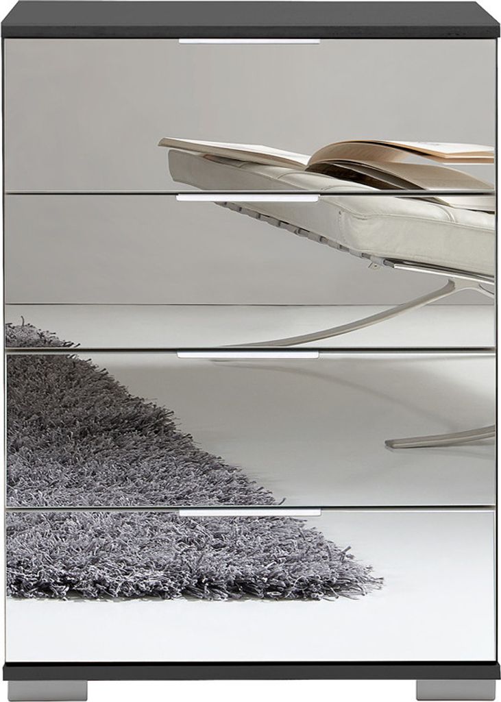 Schlafzimmer Nachttisch Nachtschrank, auch für Boxspringbett geeignet, in graphit mit Spiegelfront ELSTRA-43, B/H/T ca. 52/74/38 cm