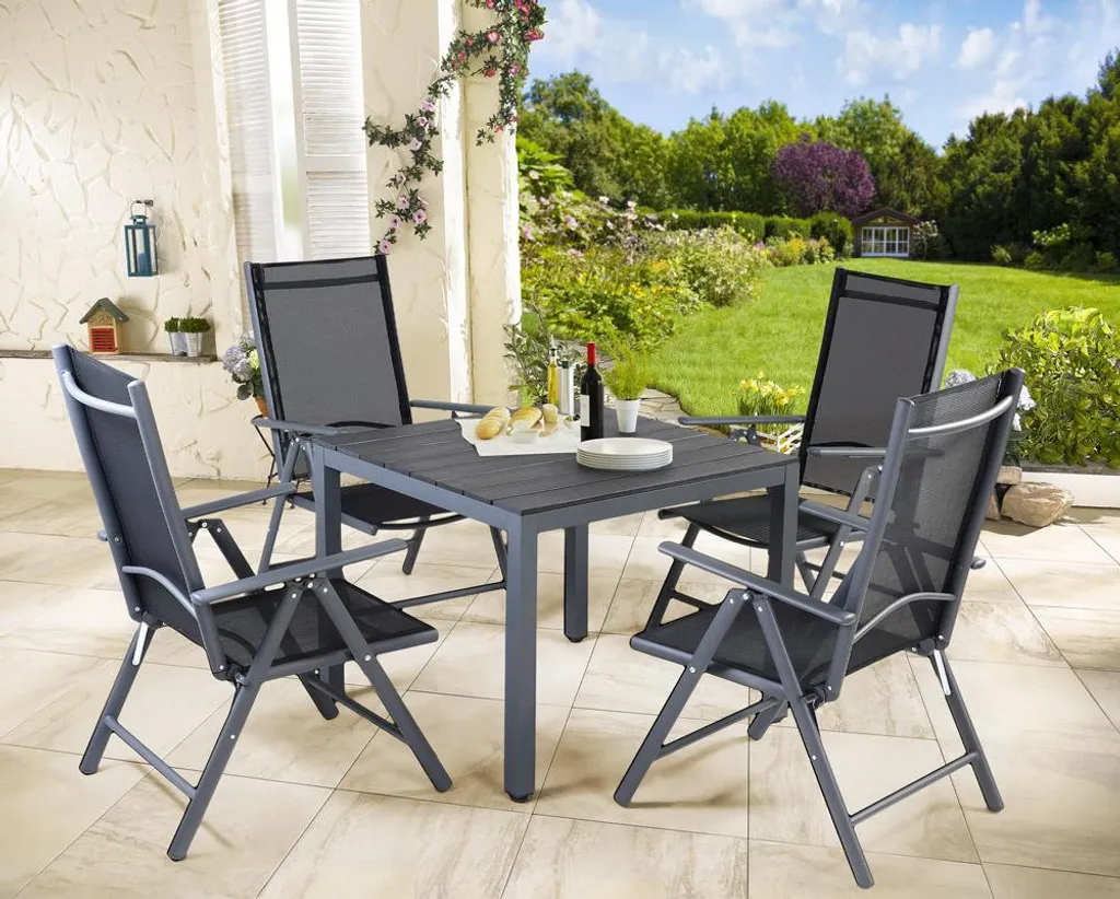 Ensemble repas balcon ou terrasse table 80x80 et chaises pliantes Bern
