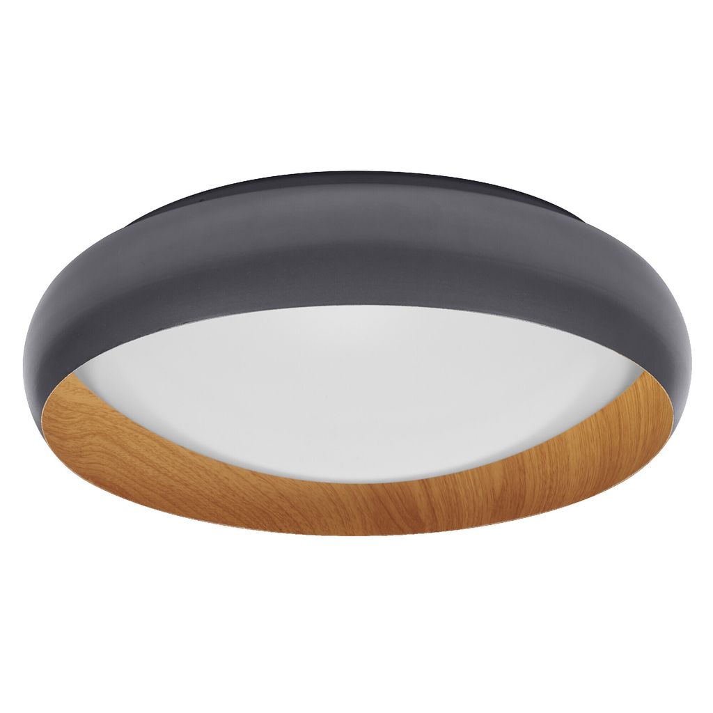 LEDVANCE ORBIS Livia LED-Deckenleuchte mit Metallring, grau/Holzdekor, 24W, 1200lm, 3000K, 430mm, 830 freundliches Warmweiß, durch Klicken in 3-St...