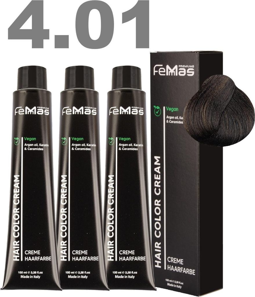FemMas Haarfarbe mit Arganöl Kühles Mittelbraun 4.01 | 3x100 ml