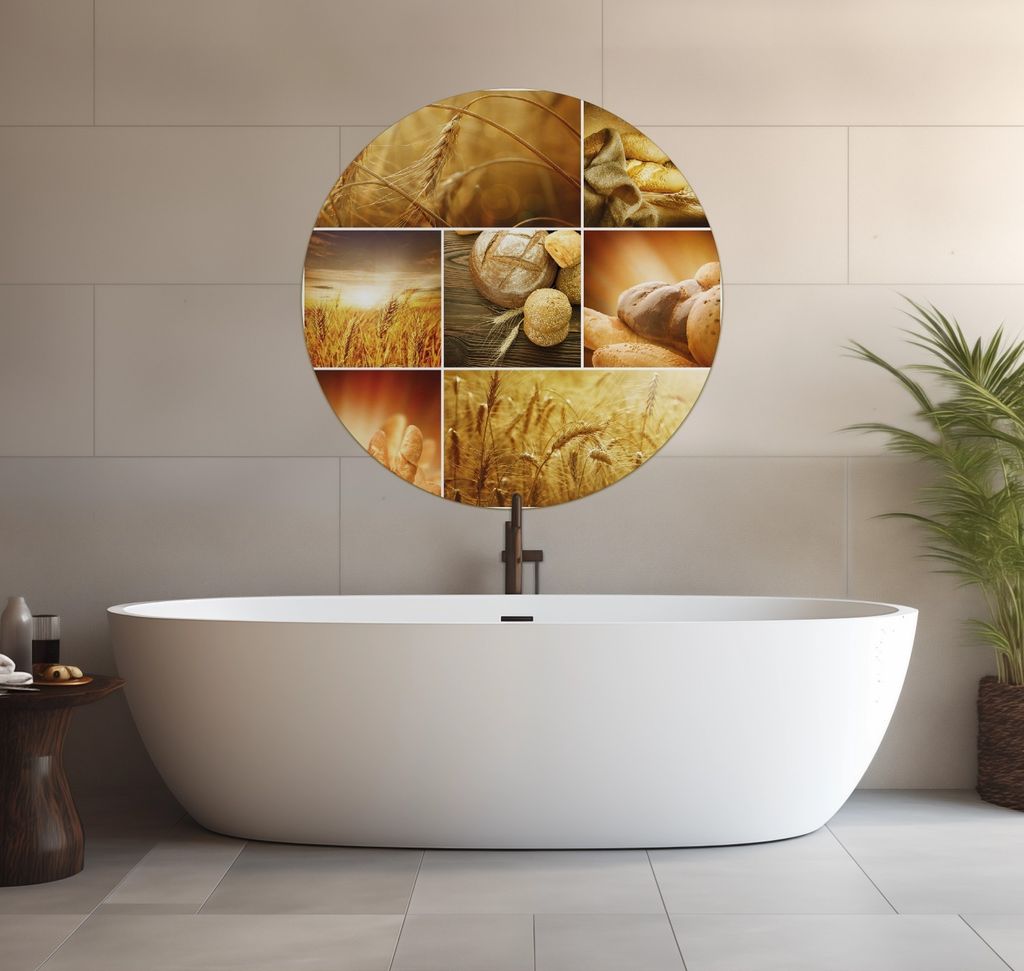 Wallario wasserfestes Poster selbstklebend 90 x 90 cm, Getreide und Brotsorten aus Weizen, Badezimmerposter Spritzschutz mit Hochglanzoberfläche i...