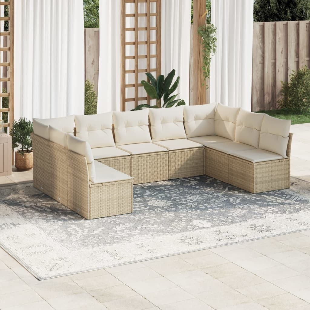 Maison Exclusive - 9-tlg. Garten-Sofagarnitur mit Kissen Beige Poly Rattan