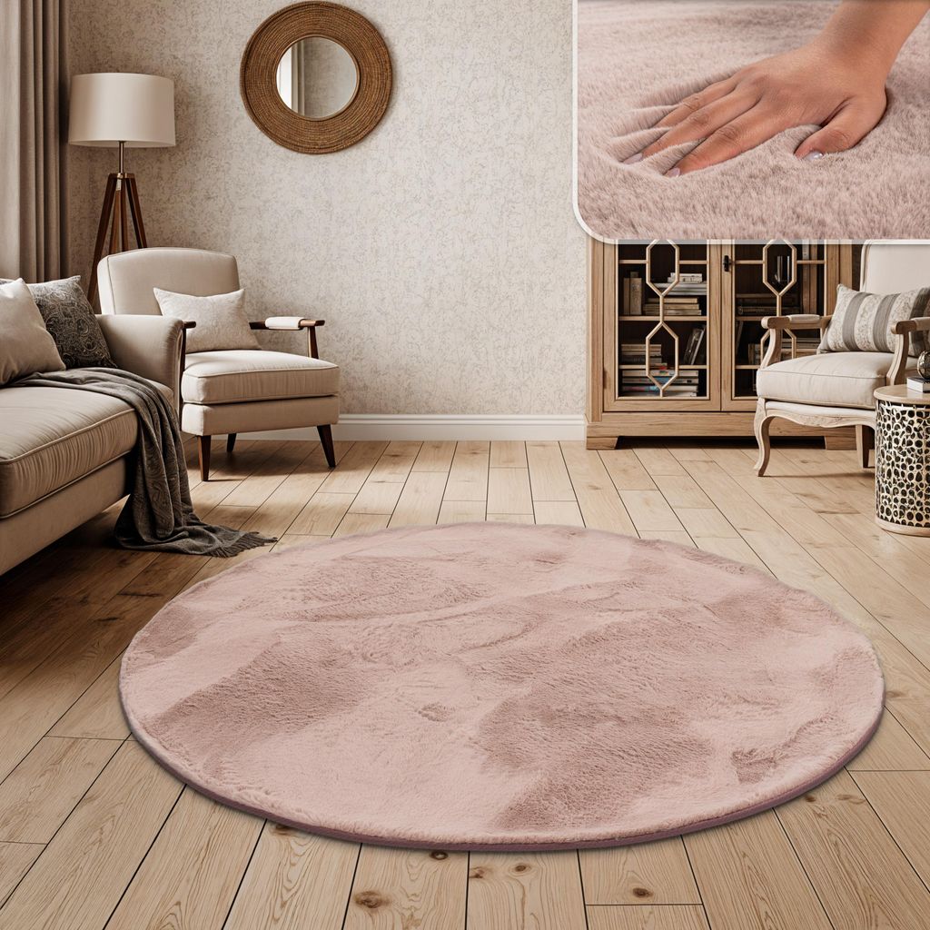 Hochflor Teppich Wohnzimmer Kunstfell Super Soft Einfarbig Grösse 200 cm Rund