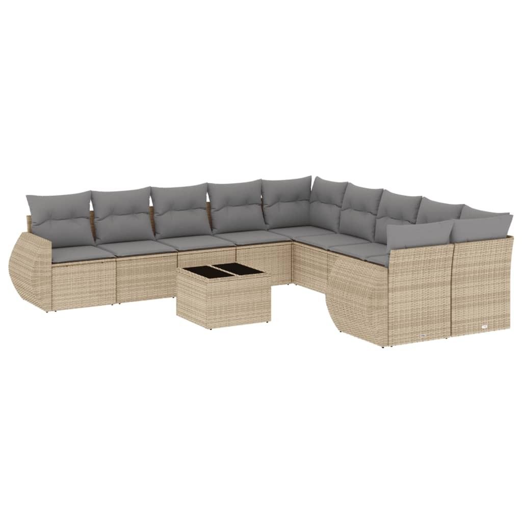 "2026 Aktion" 11-tlg. Garten-Sofagarnitur - Balkonmöbel/Loungeset - elegantes Design - mit Kissen Beige Poly Rattan - Gartensofas NeuMöbel315291