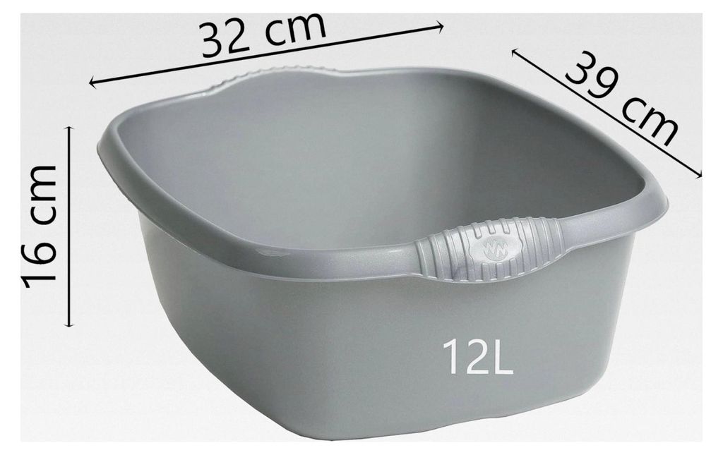 Kunststoffschüssel mit Griffen, grau, 12L, 32x39 cm, 330 g