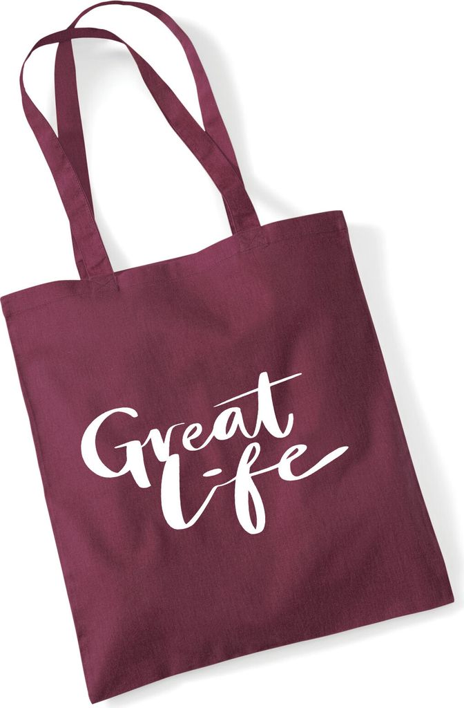 Huuraa Jutebeutel Great Life Schriftzug 10 Liter Burgundy Baumwolle Tasche Geschenkidee