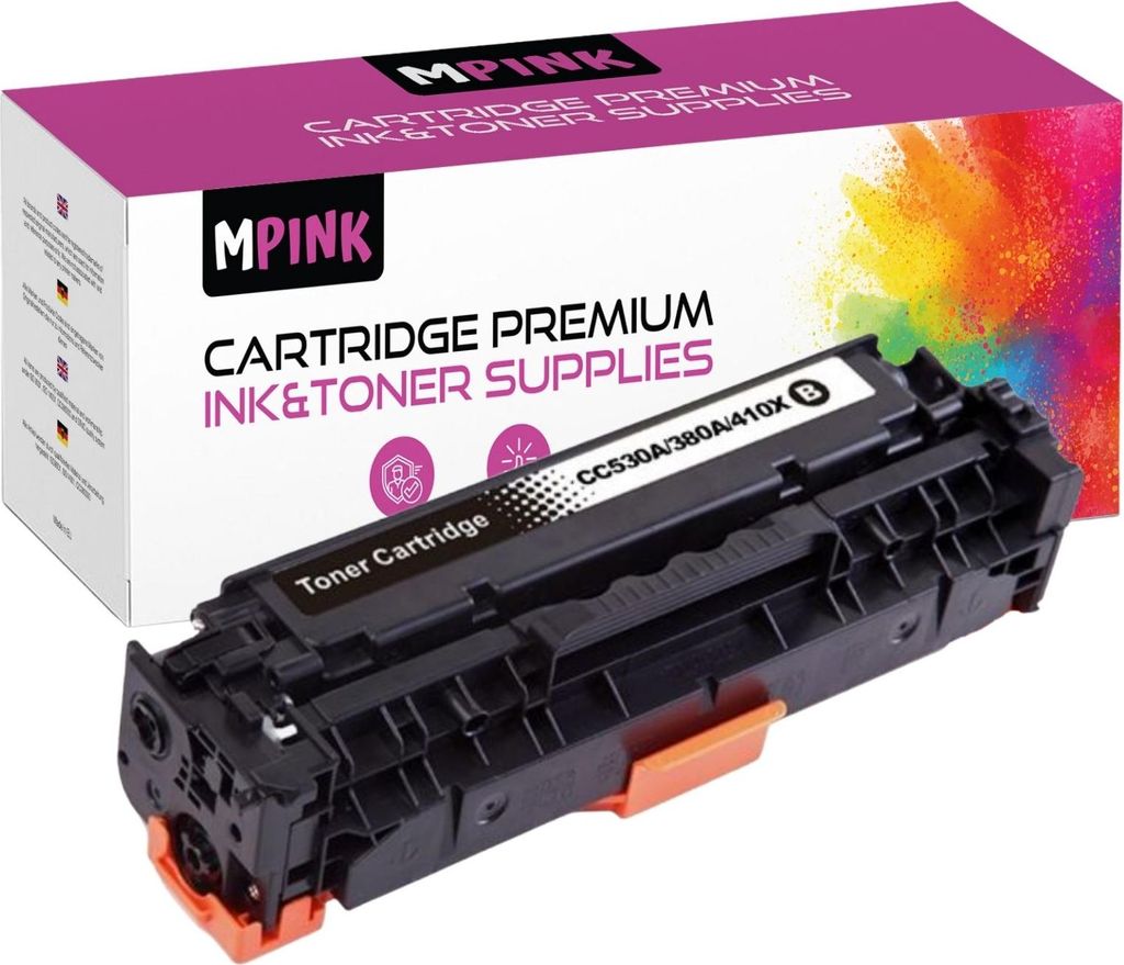 A toner cartridge and its packaging are displayed against a white background.